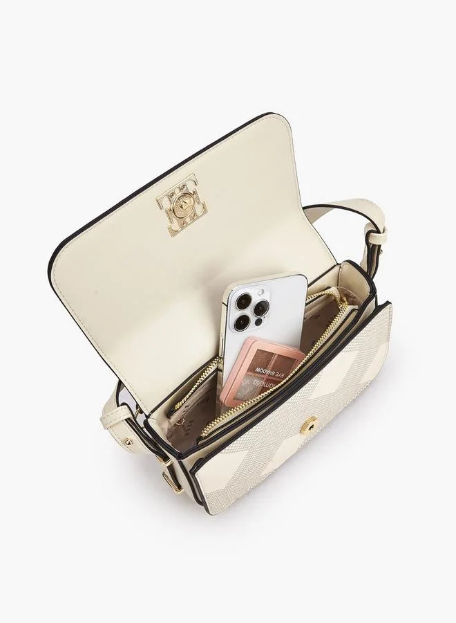 ELLE IVORY Checked Shoulder Bag with Flap Closure for Women | Best Price UAE